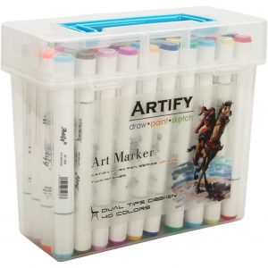 Artify Markers | Artist Alcohol Based Art Marker Set - 40 Colors Dual Tipped Twin Marker Pens with Plastic Carrying Case
