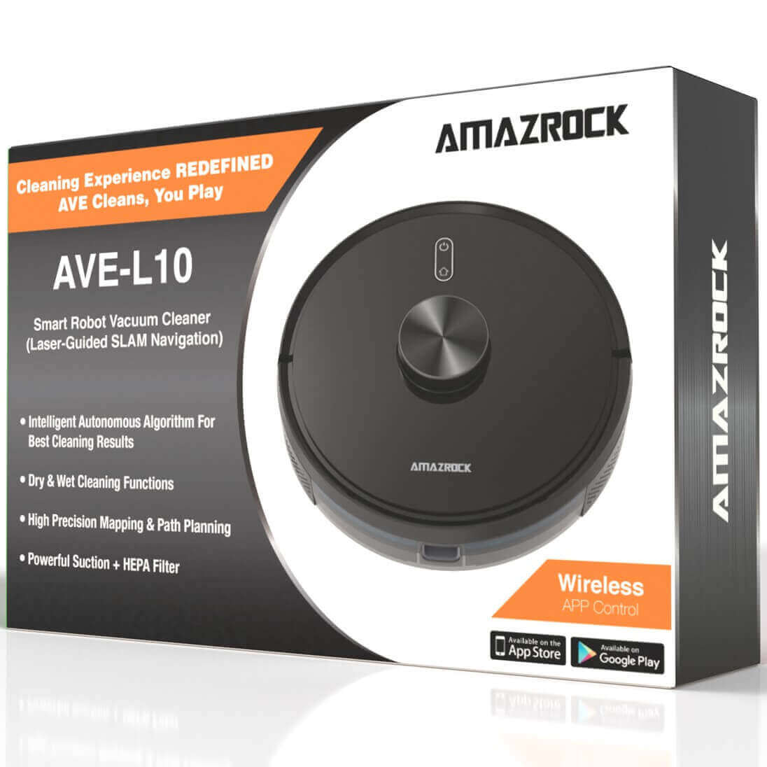 The Vacuum and Mop Combo Robot by Amazrock | AVE-L10 Smart Robot Vacuum and Mop LIDAR With Packaging