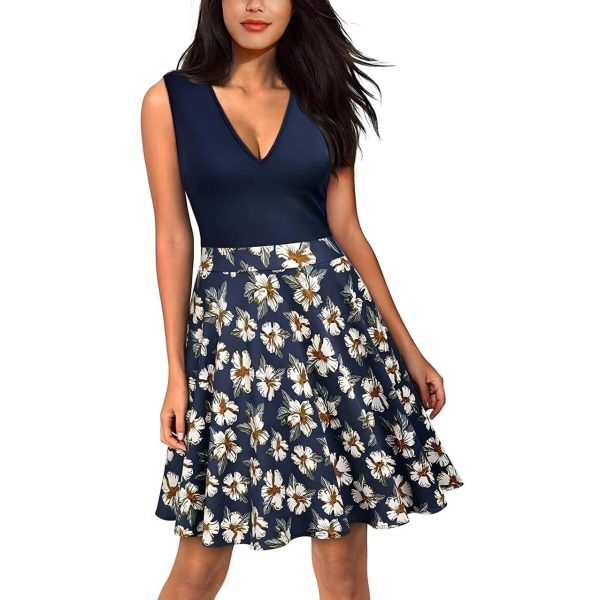 Miusol Dress Women Casual - Flare Floral Contrast Evening Party Mini Dresses